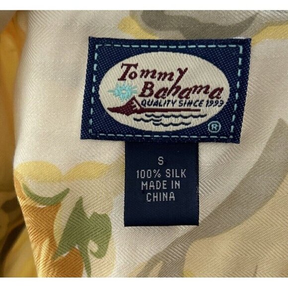 Tommy Bahama Hawaiian Silk Shirt Womens S Yellow Loop Collar Camp - Picture 5 of 5